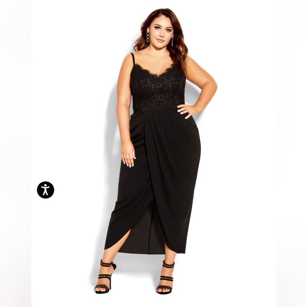 City Chic Black Lace Touch Dress NWT
